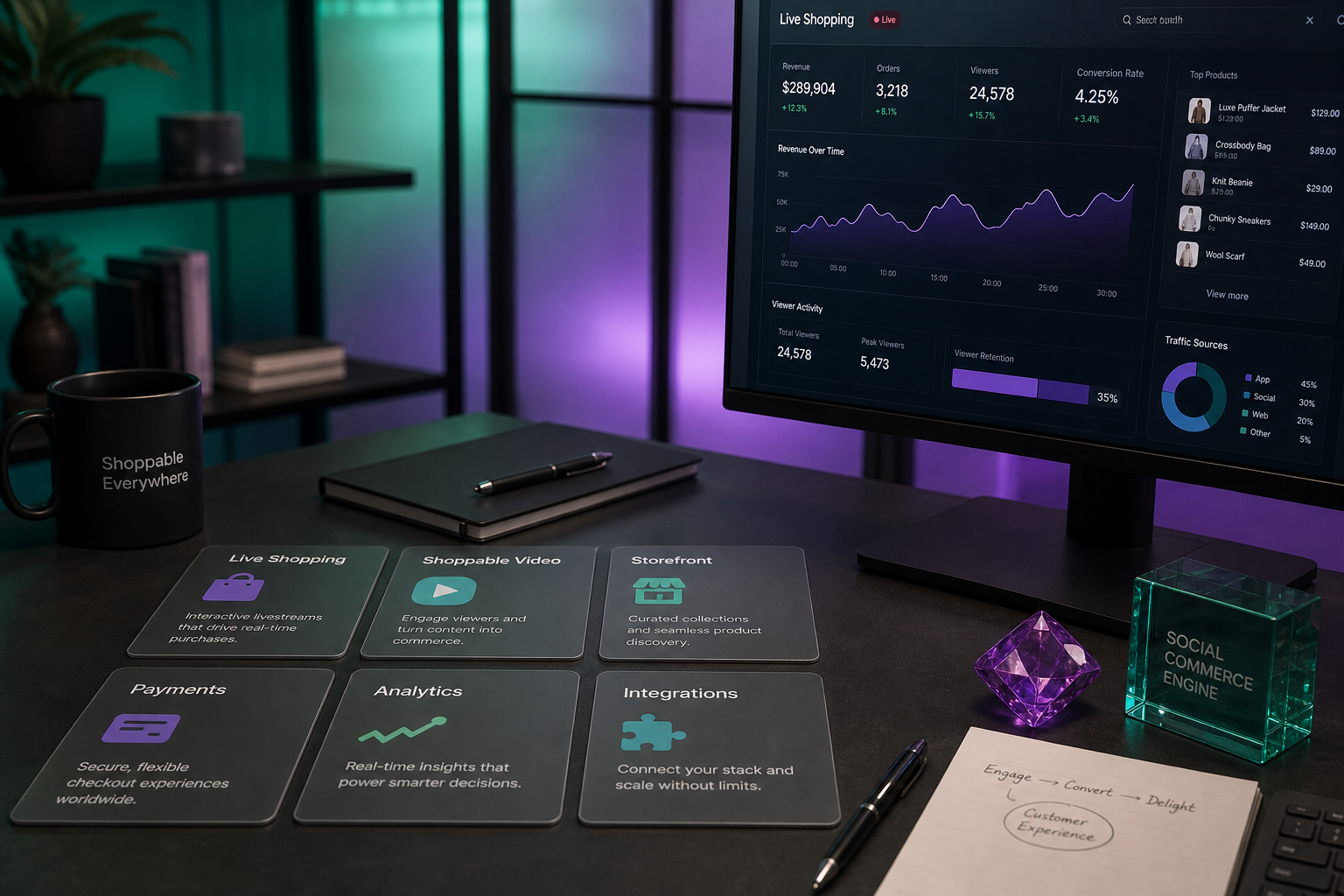 SVOD infrastructure and social commerce streaming technology workspace
